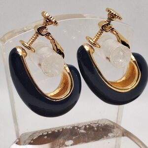 Vintage Stamp Signed Napier Blue Gold Tone Trim Screw Back Earrings